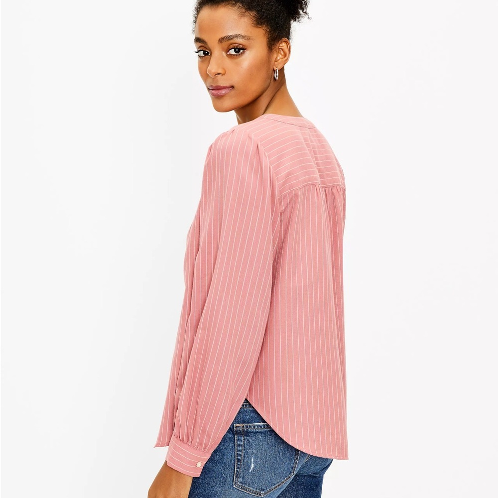 LOFT 100% Cotton Striped Shirttail Blouse, XXSP - Picture 3 of 11